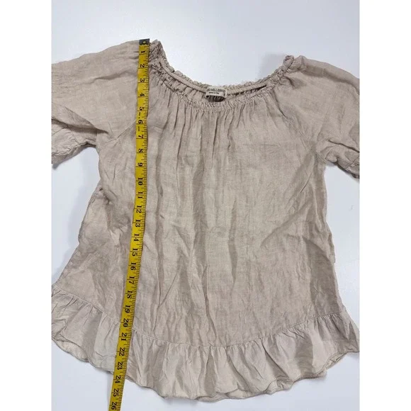 Terzo Millennio Italy Linen Peasant Blouse Beige Ruffle Hem Boho Top Womens M - Picture 5 of 6